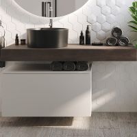 Тумба с раковиной STWORKI Ольборг 120 подвесная Белая матовая Дуб карпентер арт-481989 — фото 1, Тумбы с раковиной