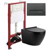 Комплект унитаза с инсталляцией Agger с сиденьем Микролифт и Черной матовой клавишей смыва арт-ATI03144+APB244 — фото 1, Комплекты унитаз + инсталляция