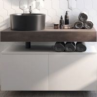 Тумба с раковиной STWORKI Ольборг 100 подвесная Белая матовая Дуб карпентер арт-485170 — фото 1, Тумбы с раковиной