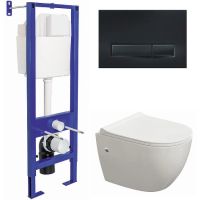 Комплект унитаза с инсталляцией Berges Atom с сиденьем Микролифт и Черной клавишей смыва арт-042445 — фото 1, Комплекты унитаз + инсталляция