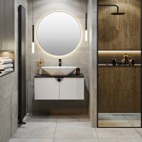 Тумба под раковину Runo Андорра 85 подвесная Белая матовая Черная арт-00-00002018 — фото 4, Тумбы под раковину