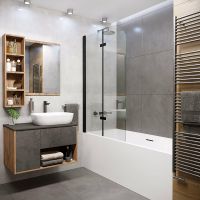 Шторка на ванну Grossman 110x150 профиль Черный стекло прозрачное арт-GR-106110BLACK — фото 1, Шторки для ванной распашные