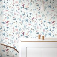 Обои Andrea Rossi Stromboli Винил на флизелине (1,06*10) Голубой/Разноцветный, Листья/Цветы/Птицы арт-54346-4 — фото 2, Обои для стен
