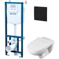 Комплект унитаза с инсталляцией Santek Бореаль с сиденьем Микролифт и Черной матовой клавишей смыва арт-1WH501775 — фото 1, Комплекты унитаз + инсталляция