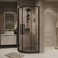 Душевой уголок Grossman Cosmo 80х80 профиль Черный матовый стекло прозрачное арт-301.K33.02.8080.21.00 — фото 3, Душевые уголки четверть круга