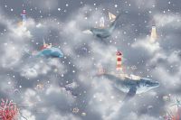 Фреска детская Ortograf Сказочная страна 34141 Фактура флок FLK Флизелин (4,5*3) Серый, Животные/Облака арт-34141 (флок FLK) — фото 2, Фрески