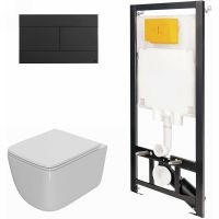 Комплект унитаза с инсталляцией Point Меркурий с сиденьем Микролифт и Черной матовой клавишей смыва арт-886914SLO3+PN41831 — фото 1, Комплекты унитаз + инсталляция