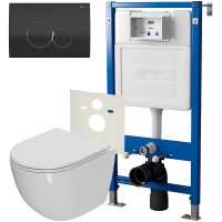 Комплект унитаза с инсталляцией Point Афина с сиденьем Микролифт и Черной матовой Хром клавишей смыва арт-PN48050BC — фото 1, Комплекты унитаз + инсталляция