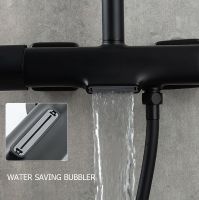 Душевая система Gappo с термостатом Черная матовая арт-G2495-76 — фото 4, Душевые стойки