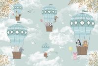 Фреска детская Ortograf Для самых маленьких 33685 Фактура флок FLK Флизелин (4*2,7) Бирюзовый, Животные/Воздушные шары арт-33685 (флок FLK) — фото 2, Фрески