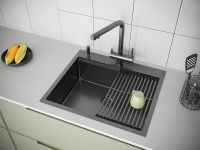 Товар: Кухонная мойка Paulmark Kroner-Pro 59 Вороненая сталь арт-PM705951-GM - фото 4 Кухонная мойка Paulmark Kroner-Pro 59 Вороненая сталь арт-PM705951-GM — фото 4, Кухонные мойки