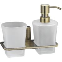 Дозатор для жидкого мыла WasserKRAFT Exter со стаканом для зубных щеток Светлая бронза арт-K-5289 — фото 1, Дозаторы
