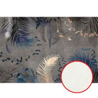 Фреска Ortograf Levity 33233 Фактура флок FLK Флизелин (4*2,7) Серый/Бежевый/Синий, Листья/Перья арт-33233 (флок FLK) — фото 1, Фрески