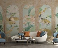 Панно Zambaiti Parati Satin Flowers IV Винил на флизелине (3*5,1) Розовый/Голубой/Зеленый, Цветы/Рыбы/Штукатурка арт-Z66869 — фото 3, Обои для стен