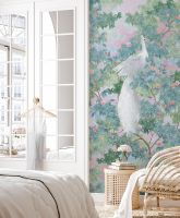 Фреска Ortograf Aurora 34123 Фактура флок FLK Флизелин (4*3) Зеленый/Розовый, Листья/Цветы/Птицы арт-34123 (флок FLK) — фото 3, Фрески