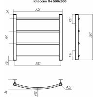 Водяной полотенцесушитель Terminus Классик П4 500x500 Хром, нижнее подключение, G 1/2" ВР арт-4670078544117 — фото 4, Водяные полотенцесушители
