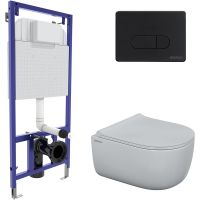 Комплект унитаза с инсталляцией Berges Novum D5 с сиденьем Микролифт и Черной SoftTouch клавишей смыва арт-047235 — фото 1, Комплекты унитаз + инсталляция