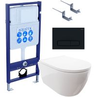 Комплект унитаза с инсталляцией Aquatek с сиденьем Микролифт и Черной матовой клавишей смыва арт-SET AQUATEK ПОЛАРИС-025 4в1 — фото 1, Комплекты унитаз + инсталляция