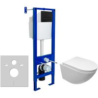 Комплект унитаза Ceruttispa B-2376-3 7183 с инсталляцией Berges Atom 410 040340 с сиденьем Микролифт и Черной матовой клавишей смыва арт-7183+040340 — фото 1, Комплекты унитаз + инсталляция