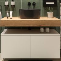 Тумба с раковиной STWORKI Ольборг 100 подвесная Белая матовая Дуб французский арт-487243 — фото 1, Тумбы с раковиной