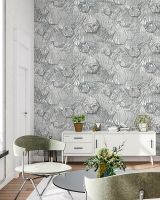 Обои Solo Liberty Винил на флизелине (1,06*10) Серый/Серебряный, Листья/Геометрия арт-E202500 — фото 2, Обои для стен