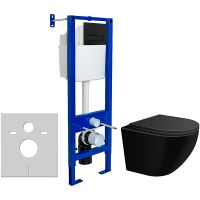 Комплект унитаза WellWant Aura WWU01122B с инсталляцией Berges Atom 410 040340 с сиденьем Микролифт и Черной матовой клавишей смыва арт-WWU01122B+040340 — фото 1, Комплекты унитаз + инсталляция