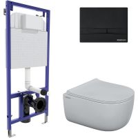 Комплект унитаза с инсталляцией Berges Novum Rimless с сиденьем Микролифт и Черной клавишей смыва арт-047255 — фото 1, Комплекты унитаз + инсталляция