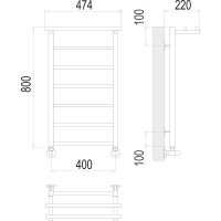 Водяной полотенцесушитель Terminus Контур П7 400х800 с полкой Хром, нижнее подключение, G 1/2" ВР, с угловым соединением арт-4670078529701 — фото 4, Водяные полотенцесушители