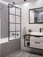 Шторка на ванну Ceruttispa Muza 80x140 9283 профиль Черный стекло прозрачное арт-MUZA F80 — фото 3, Неподвижные шторки для ванной