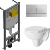 Комплект унитаза Damixa Jupiter  DX77C1738SC с сиденьем Микролифт и инсталляцией Jacob Delafon E29025-NF+E4316-CP с клавишей смыва Хром арт-DX77C1738SC+E29025-NF+E4316-CP — фото 1, Комплекты унитаз + инсталляция