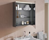 Зеркальный шкаф Vitra 60 R с подсветкой Антрацит глянцевый арт-66910 — фото 2, Зеркальные шкафы в ванную