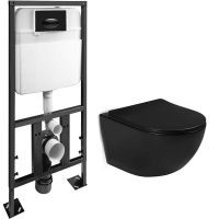Комплект унитаза с инсталляцией SantiLine с сиденьем Микролифт и Черной матовой клавишей смыва арт-SL-5018MB+SL-03 — фото 1, Комплекты унитаз + инсталляция