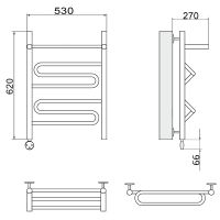 Электрический полотенцесушитель Ника Curve ЛZ ВП 60/50 с полкой Хром арт-ЛЗ ВП 60/50 лев — фото 3, Электрические полотенцесушители