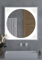 Зеркало Defesto Eclipce 80х80 с подсветкой 18W-4500К/в багетной раме/ИК - выключатель/Нейтральный белый свет/Белая рама арт-DF 2228R — фото 2, Зеркала в ванную комнату