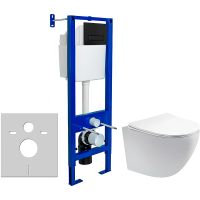 Комплект унитаза Aquatek Европа AQ1900-00 с инсталляцией Berges Atom 410 040340 с сиденьем Микролифт и Черной матовой клавишей смыва арт-AQ1900-00+040340 — фото 1, Комплекты унитаз + инсталляция