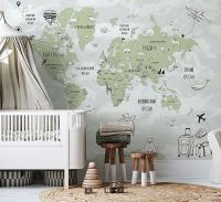 Фреска детская Ortograf Little Friends 34375 Фактура флок FLK Флизелин (4*3) Серый/Зеленый, Карты арт-34375 (флок FLK) — фото 3, Фрески