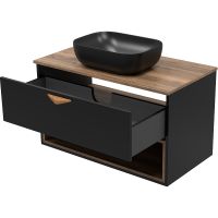 Тумба под раковину Brevita Bergen 90 подвесная Черная матовая Дуб Галифакс олово арт-BER-07090-19-02-1Я — фото 7, Тумбы под раковину