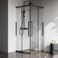 Душевой уголок AM.PM Func 90x90 профиль Черный матовый стекло прозрачное арт-W84G-403-9090-BТ — фото 7, Квадратные душевые уголки