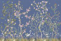 Фреска Ortograf Chinoiserie 33941 Фактура флок FLK Флизелин (4*2,7) Синий/Зеленый/Розовый, Деревья/Цветы/Птицы арт-33941 (флок FLK) — фото 2, Фрески