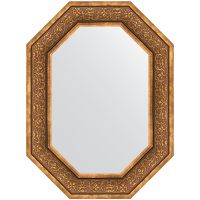 Зеркало Evoform Polygon 79х59 в багетной раме - Вензель бронзовый 101 мм арт-BY 7233 — фото 1, Зеркала в ванную комнату