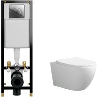 Комплект унитаза Ceruttispa Orlter Aria Tornado CT9955 с инсталляцией Cersanit Black 35 S-IN-BLACK-Cg-w с сиденьем Микролифт и клавишей смыва Хром арт-9955+S-IN-BLACK-Cg-w — фото 1, Комплекты унитаз + инсталляция