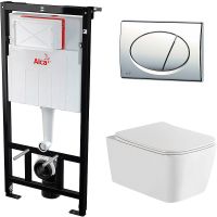 Комплект унитаза WellWant Tesoro WWU01111W с инсталляцией Alcaplast Sadromodul AM101/1120-3:1 RU M71-0001 с сиденьем Микролифт и клавишей смыва Хром арт-WWU01111W+AM101/1120-3:1 RU M71-0001 — фото 1, Комплекты унитаз + инсталляция