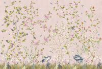 Фреска Ortograf Chinoiserie 33943 Фактура флок FLK Флизелин (4*2,7) Розовый/Зеленый, Деревья/Цветы/Птицы арт-33943 (флок FLK) — фото 2, Фрески