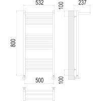 Водяной полотенцесушитель Terminus Аврора П16 500х800 с полкой Хром, нижнее подключение, G 1/2" ВР, с угловым соединением арт-4670078529428 — фото 4, Водяные полотенцесушители