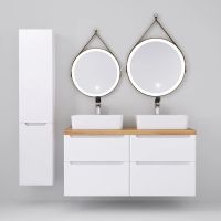 Шкаф пенал Jorno Wood 33 подвесной Белый арт-Wood.04.150/P/W — фото 6, Пеналы для ванной комнаты