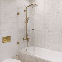 Шторка на ванну STWORKI Ольборг 70 профиль Золото стекло прозрачное арт-583128 — фото 1, Шторки для ванной распашные