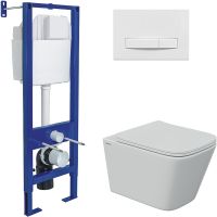 Комплект унитаза Berges Floe S Rimless с инсталляцией Atom Line с сиденьем Микролифт и Белой клавишей смыва арт-043346 — фото 1, Комплекты унитаз + инсталляция