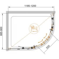 Душевой уголок Cezares Eco 120x90 профиль Хром стекло рифленое арт-ECO-O-RH-2-120/90-P-Cr — фото 10, Асимметричные душевые уголки
