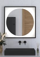 Зеркало Defesto Eclipce 80х80 с подсветкой 18W-4500К/в багетной раме/Сенсорный выключатель/Нейтральный белый свет/Черная рама арт-DF 2223S — фото 2, Зеркала в ванную комнату