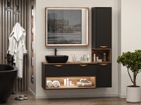 Шкаф пенал Brevita Bergen 35 R подвесной Черный матовый Дуб Галифакс олово арт-BER-05035-02-19-ПоП — фото 5, Пеналы для ванной комнаты